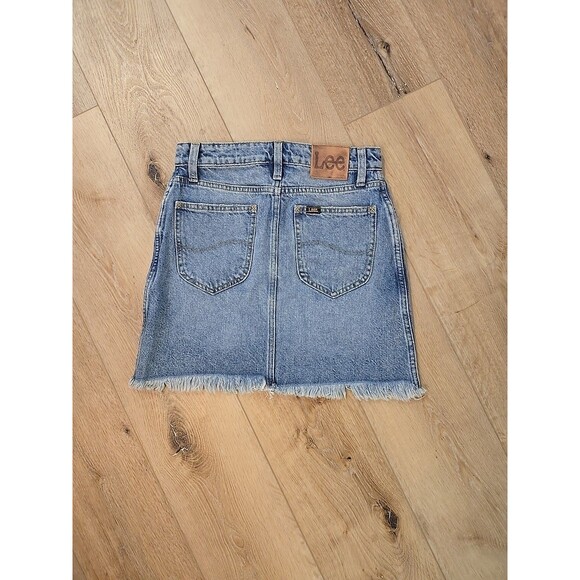 Thrashed Ripped Grunge Micro Mini Jean Skirt Womens Med 26 Lee Distressed Denim - Picture 4 of 7